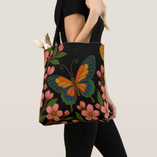 Bolso De Tela Flor de Cerezo Luna Mariposa