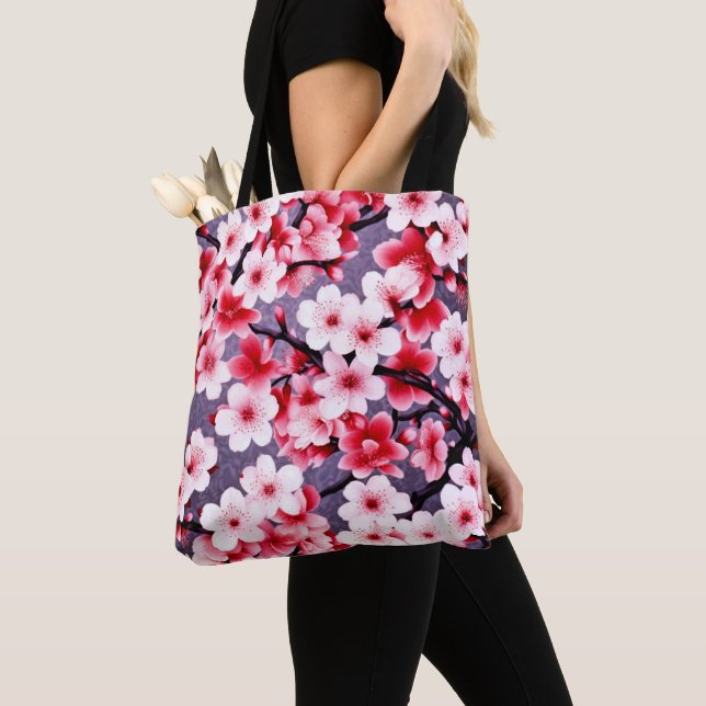 Bolso De Tela flor de cerezo patrón floral rosa (Detalle)