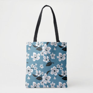 BOLSO DE TELA FLOR DE CEREZO - SAKURA (AZUL AHUMADO)