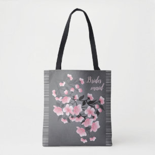 Bolso De Tela Flor de cerezo/Sakura en dama de honor gris