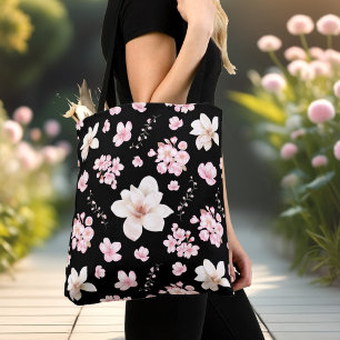 Bolso De Tela Flor de cerezo Sakura Magnolia Primavera Negro