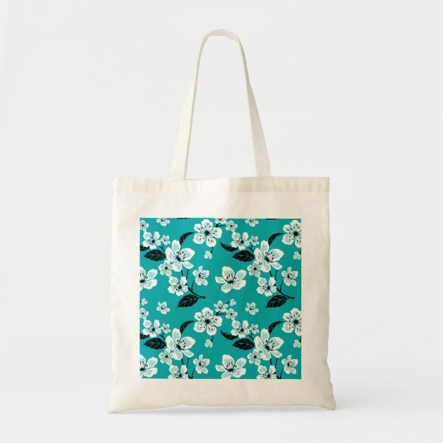 BOLSO DE TELA FLOR DE CEREZO - SAKURA (TURQUESA) (Frente)