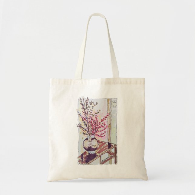 Bolso De Tela Flor de ciruelo roja (Frente)