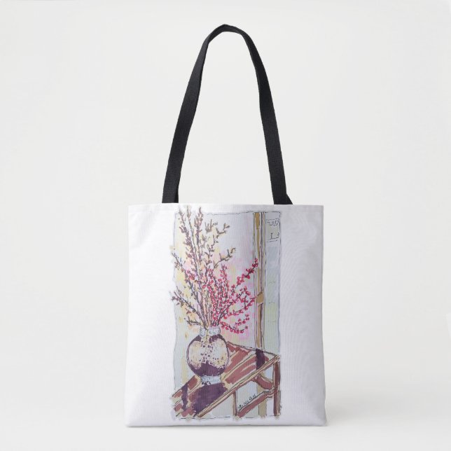 Bolso De Tela Flor de ciruelo roja (Anverso)
