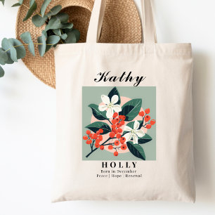 Bolso De Tela Flor de cumpleaños de diciembre Acebo Verde y Melo