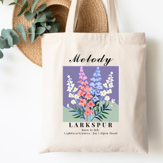 Bolso De Tela Flor de cumpleaños de julio Larkspur Vintage Retro