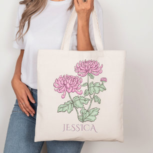 Bolso De Tela Flor de cumpleaños de noviembre Crisantemo morado