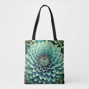 Bolso De Tela Flor de Dahlia en el Verde azulado Aqua Blue Digit
