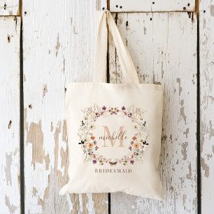 Bolso De Tela Flor de flores silvestres Boda de novia Nombre Tot