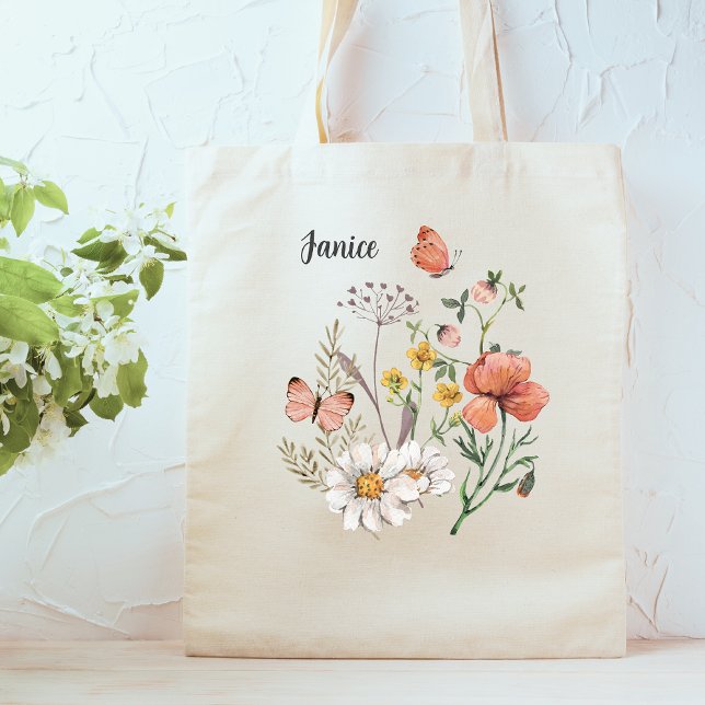 Bolso De Tela Flor de flores silvestres botánicas Boho personali (Subido por el creador)