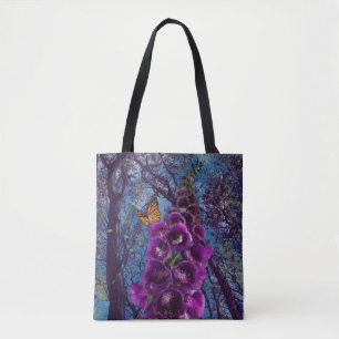Bolso De Tela Flor de Foxglove y mariposa