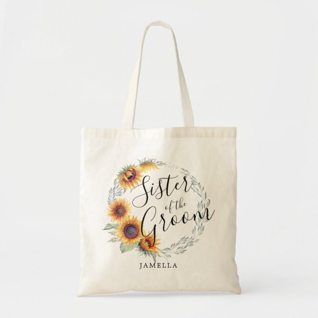 Bolso De Tela Flor de girasol | Hermana del Groom (Frente)