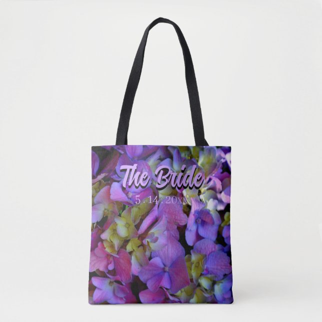 Bolso De Tela Flor de Hydrangeas azul púrpura Brisa (Anverso)