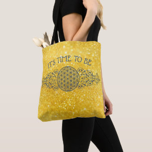 Bolso De Tela Flor de la vida - Ornamentos de época oro azul