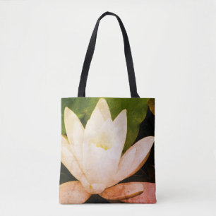 Bolso De Tela Flor de loto blanca, foto botánica