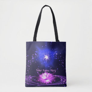 Bolso De Tela Flor de Loto Estrellas Cristal Púrpura Zen Cósmico
