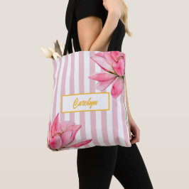 Bolso De Tela Flor de Loto Rosa Moderno Dorado Elegante para Dam