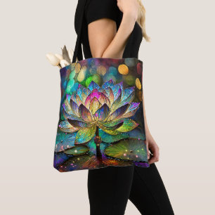 Bolso De Tela Flor de Loto Vibrante de Vidrio Teñido