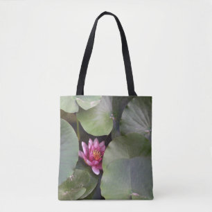 Bolso De Tela Flor de Lotus rosa entre la fotografía de hojas