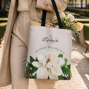 Bolso De Tela Flor de Magnolia La vida es Hermosa Personaliz