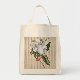 Bolso De Tela Flor de magnolia vintage en rayas