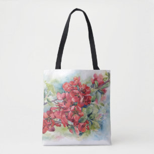 Bolso De Tela Flor de manzana de color de agua flor de membrillo