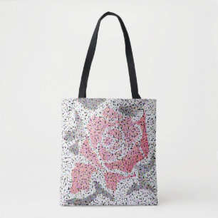 Bolso De Tela Flor de mosaico abstracto rosa floral gris rosa