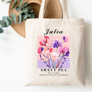 Bolso De Tela Flor de nacimiento de abril Sweet Pea Pastel Suave