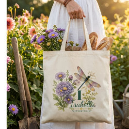 Bolso De Tela Flor de nacimiento de septiembre Aster & Libélula