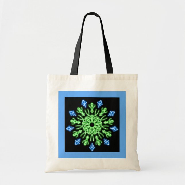 Bolso De Tela Flor de neón verde y azul (Frente)