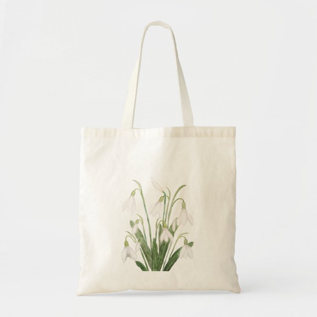 Bolso De Tela flor de nevado blanco acuarela botánica dolina (Frente)