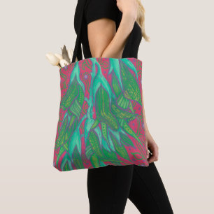 Bolso De Tela Flor de pájaro australiana, rosa verde floral trop
