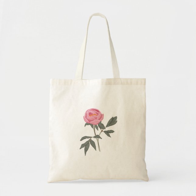 Bolso De Tela Flor de peones pintada a mano con acuarela (Frente)