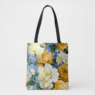 Bolso De Tela Flor de rosa amarillo retro grande