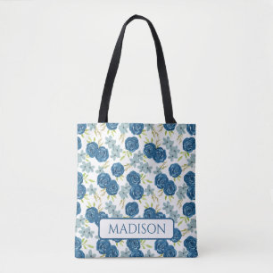 Bolso De Tela flor de rosa azul marino