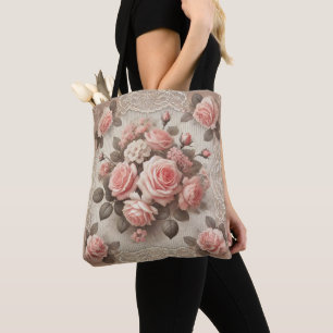 Bolso De Tela Flor de rosa rosa rosa rosa chic de Shabby