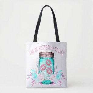 Bolso De Tela Flor de tarro mason y beso de mariposa lindo rosa 