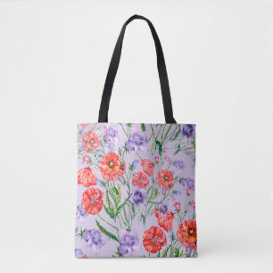 Bolso De Tela Flor de timbre azul, flor de timbre rosa y pop
