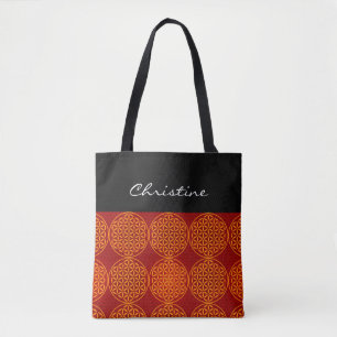 Bolso De Tela Flor de vida - patrón de sello - rojo naranja