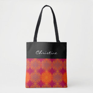 Bolso De Tela Flor de vida - patrón de sello - rosa naranja