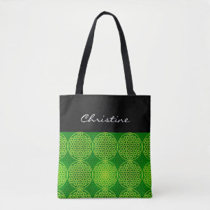 Bolso De Tela Flor de vida - patrón de sello - verde