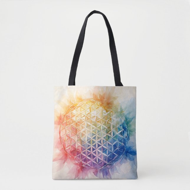 Bolso De Tela Flor de vida - Pintura de acuarela (Anverso)