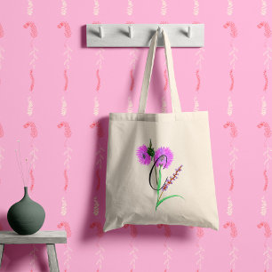 Bolso De Tela Flor de violeta acuarela con tu inicial.