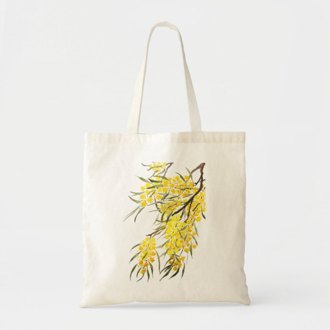 Bolso De Tela flor de wattle dorada acuarela (Frente)