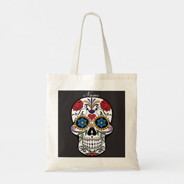 Bolso De Tela Flor Decorada Arte De Calavera Humana Thunder_Cove (Reverso)