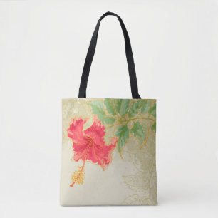 Bolso De Tela Flor del hibisco en fondo entonado
