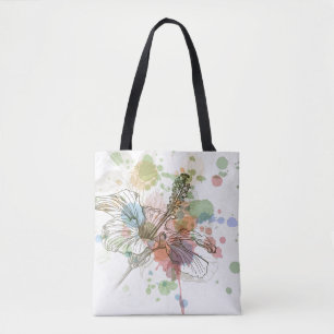 Bolso De Tela Flor del hibisco y fondo de la acuarela