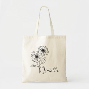 Bolso De Tela Flor del Mes de Nacimiento Personalizada con Nombr