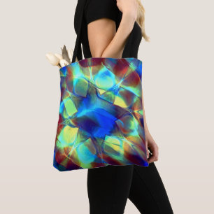Bolso De Tela Flor digital azul intensa que contrasta con marrón
