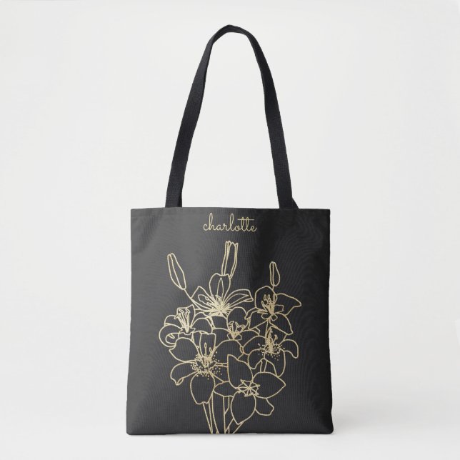 Bolso De Tela Flor dorada monogramada (Anverso)